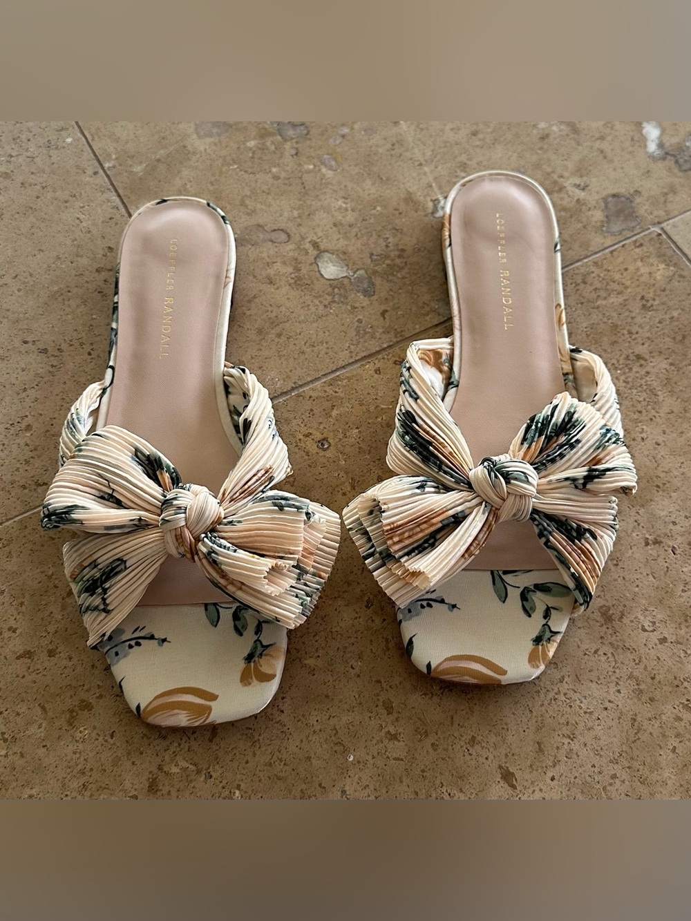 Loeffler Randall Cream Floral Bow Mules